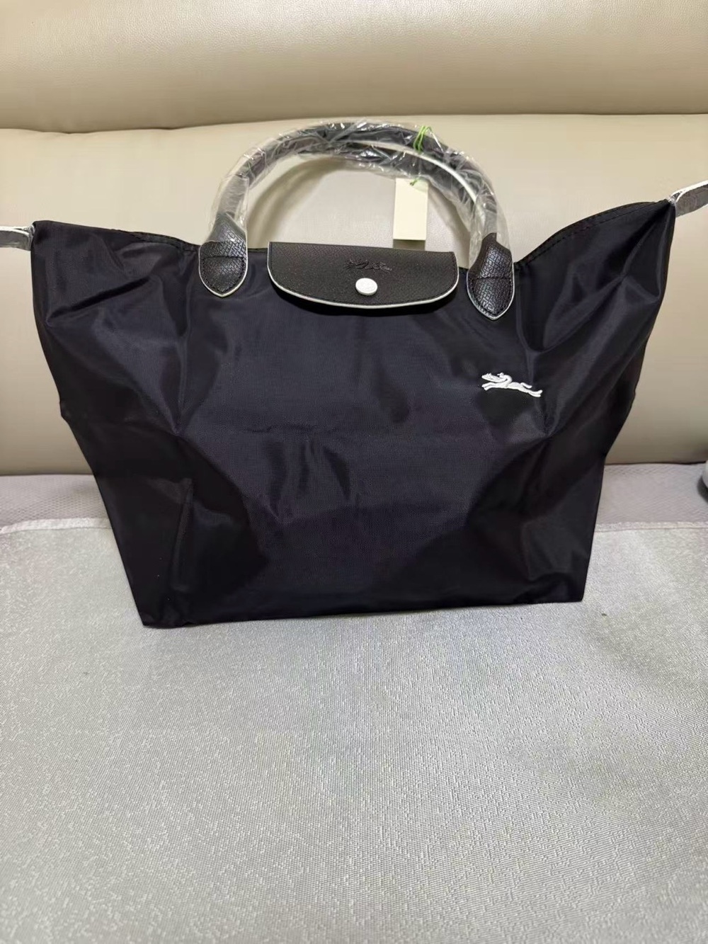 New Longchamp Blanck Tote With White Leather Trim